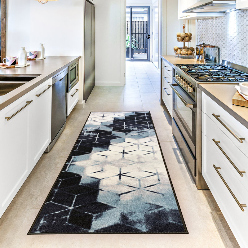 Tapis noir touffeté à motif géométrique Matias, Tapis de couloir 2 pi 2 po x 30 pi