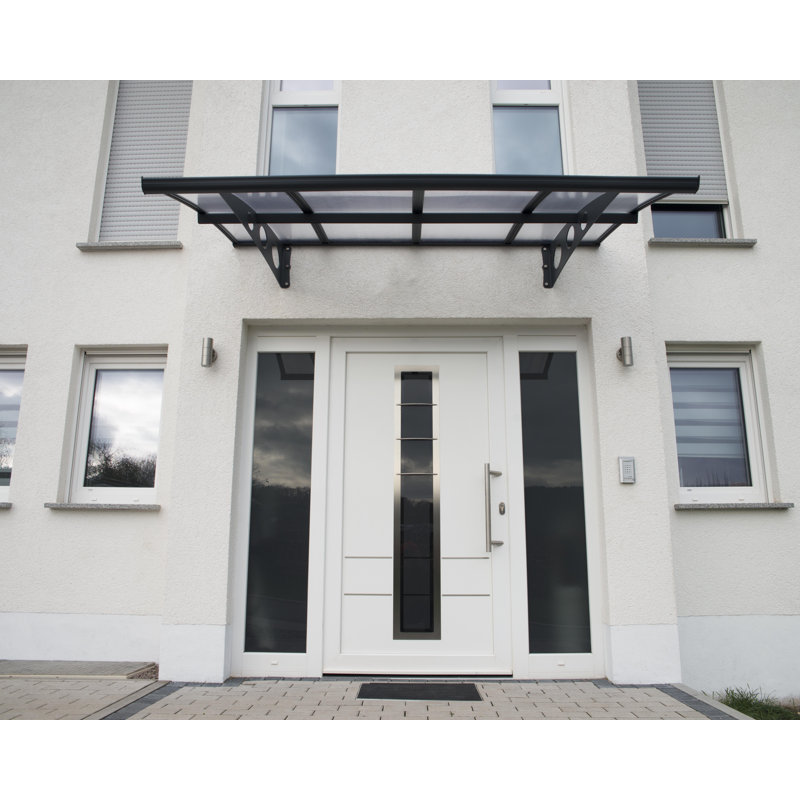 Palram - Canopia Herald Convex Door Awning in Gray, 13"H x 87"W x 54"D