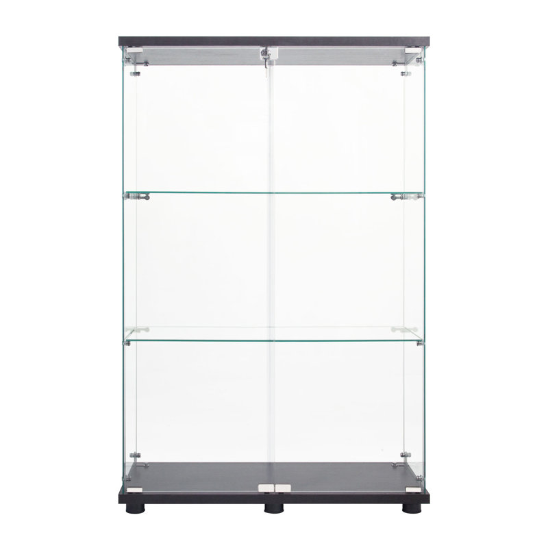 Armoire à étagères en verre noir à deux portes avec 3 options d'étagères - Solution de rangement polyvalente et décorative