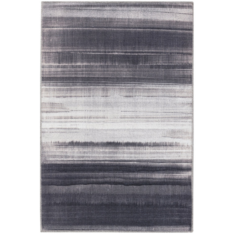 Abstract Machine Washable Polyester/Cotton Area Rug in Cream/Ivory