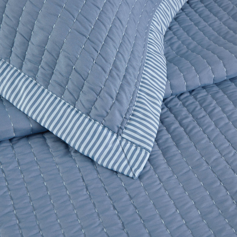 Ensemble de literie courtepointe légère et légère, Velours côtelé bleu, King Quilt + 2 King Pillow Sham