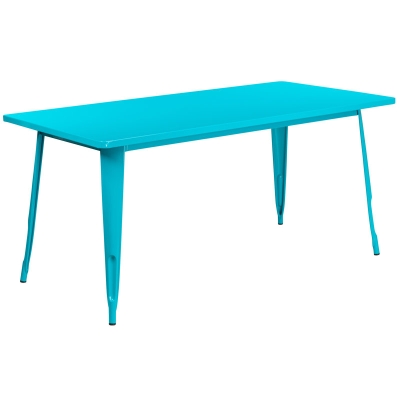 Commercial Grade Rectangular Metal Indoor-Outdoor Table, Crystal Teal/Blue