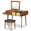 Ensemble coiffeuse 43,3 "en bois avec miroir rabattable et tabouret, coiffeuse avec trois tiroirs et espace de rangement