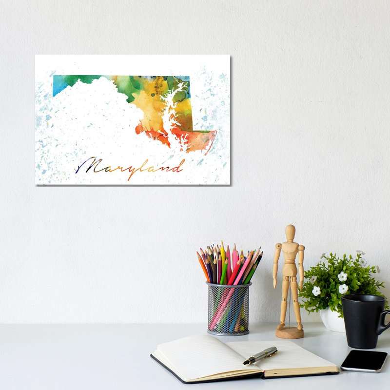 Maryland State Colourful - Wrapped Canvas Print, 20.32cm H x 30.48cm W