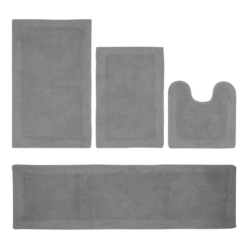 Ensemble de tapis pour salle de bain réversible 4 pièces Edge, 4 pièces (20 po x 20 po | 21 po x 34 po | 24 po x, Gris