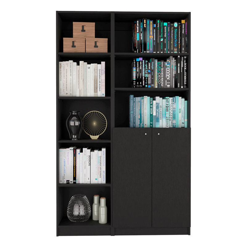 Ensemble de bibliothèque 2 pièces, 42 po de largeur avec 8 tablettes et une armoire à double porte, ensemble de salon, Noir