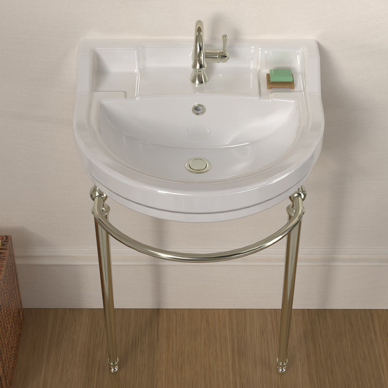 Console Whitehaus de 22 po avec cuve semi-circulaire, repose-pieds en laiton massif et porte-serviettes à l'avant