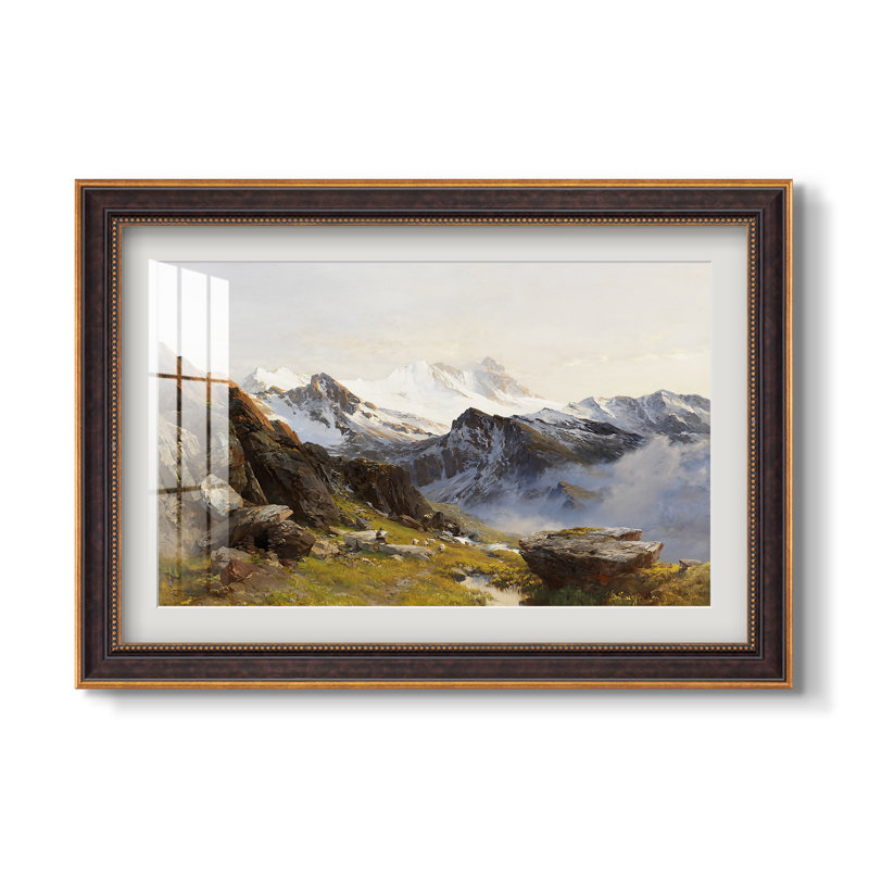 Le Großglockner vu du refuge Prager, 1890 - Edward Theodore Compton - Estampe encadrée sur mesure, 16 po x 22 po, Or vénitien