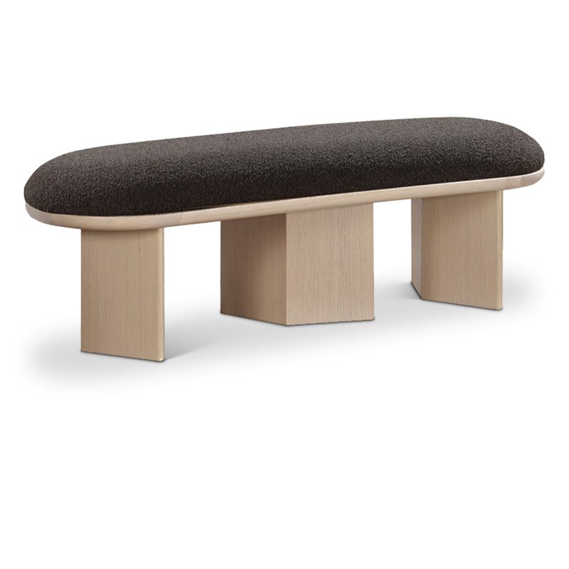 Wilshire Boucle Fabric Upholstered Bench, Brown Boucle Fabric, Natural Oak