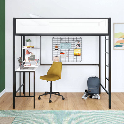 Lit mezzanine simple avec bureau et tablettes