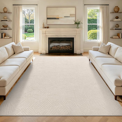 Beige Sherpa Fleece Area Rug, Tropical Leaf Carpet