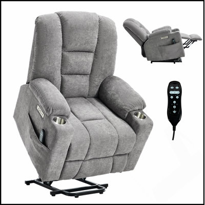 Fauteuil inclinable Power Lift avec massage, chaleur et ports USB pour le confort et la commodité des personnes âgées
