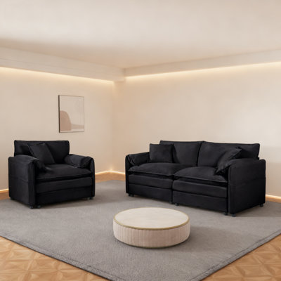 Ensemble de causeuse luxueuse 2 pièces avec 3 coussins, canapé moderne et fauteuil
