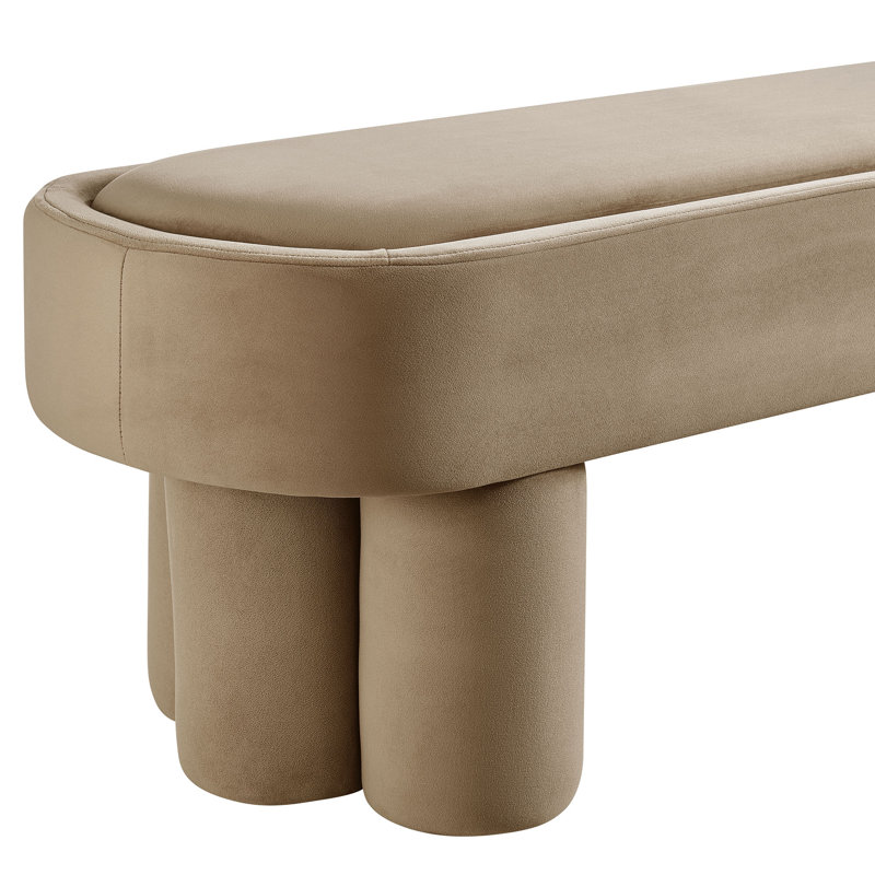 Mossi Oval Performance Velvet Accent Bench In Taupe, Taupe