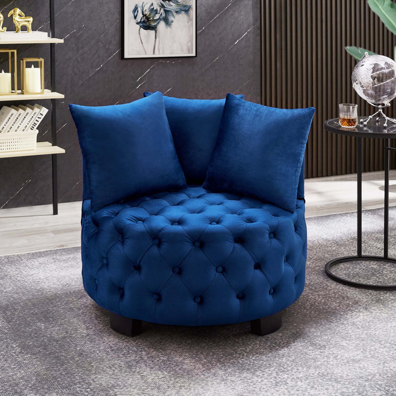 Fauteuil de loisir contemporain rembourré capitonné, bleu marine, Marine