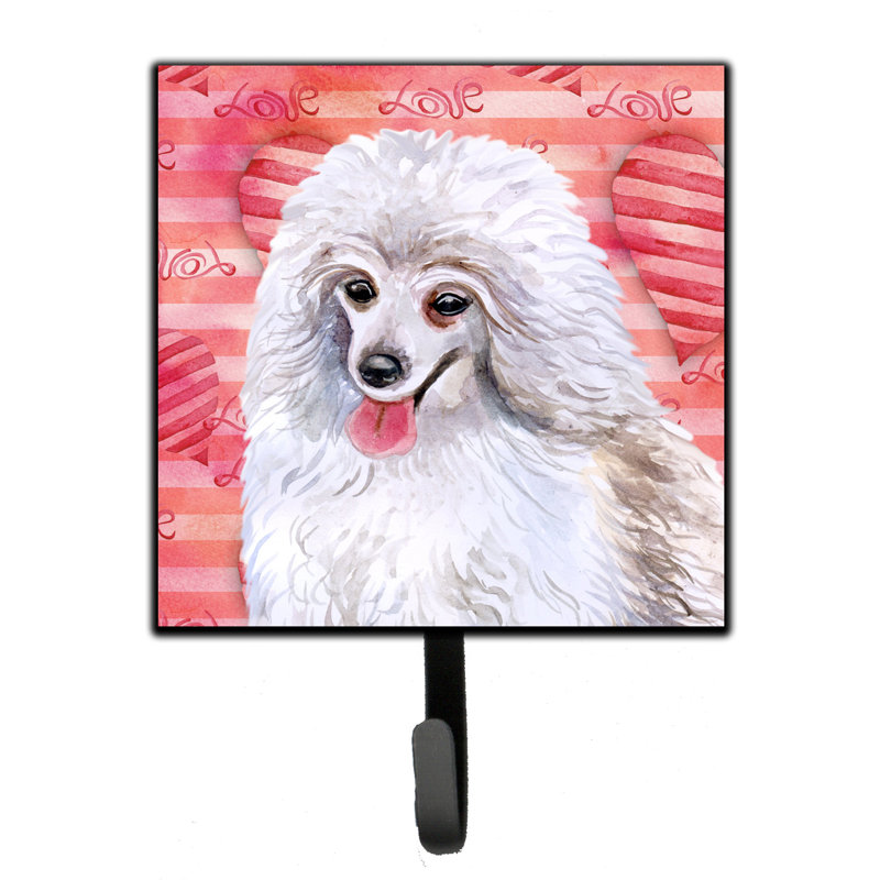 Saadet Metal Wall Organizer with Key Hooks, Pink/Black, Medium White Poodle