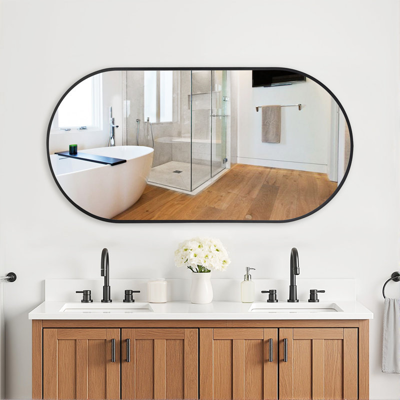 Metal Framed Oval Wall Mirror, 60" x 30"