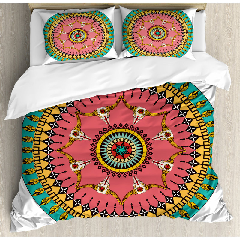 Traditional Geometric Shapes Duvet Cover, Queen Duvet Cover + 2 Shams
