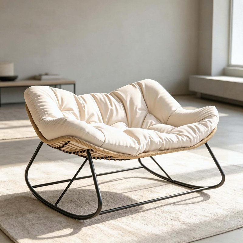 Double chaise berçante avec coussin blanc crème, Blanc, crème