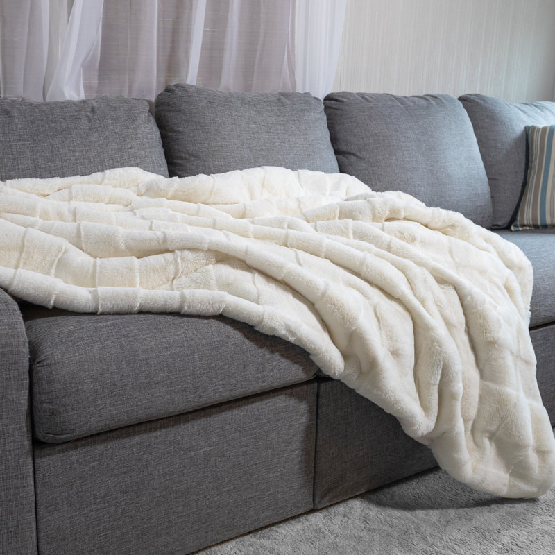 Couverture en fausse fourrure - jeté grand 60 x 80 pouces avec devant en fausse fourrure moelleux et dos en fourrure de vison - Literie pour canapés et lits par Lavish Home