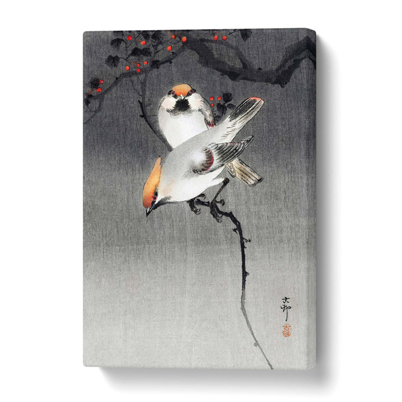 Bohemian Waxwing Birds - Wrapped Canvas Painting, 50 cm H x 35 cm W