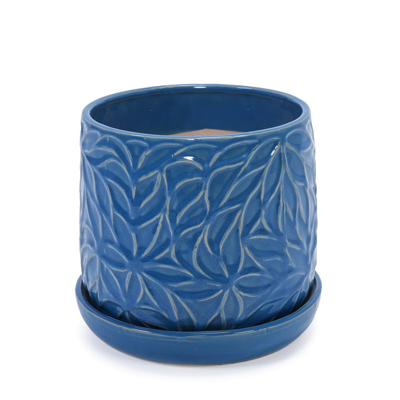 2 pots de fleurs en céramique de 7 po de couleur bleu marine antique, résistants à la chaleur et aux intempéries, trou de drainage pour le développement des racines, pots de fleurs modernes avec finition bleue, 2, durabilité, espaces fonctionnels