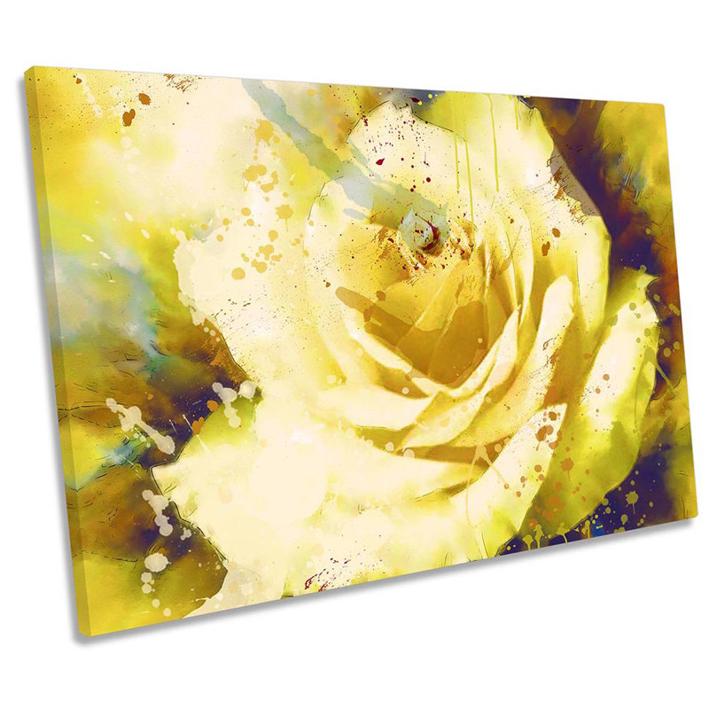 Yellow Rose Floral Abstract - Wrapped Canvas Painting, 91.4cm H x 137.2cm W x 4cm D