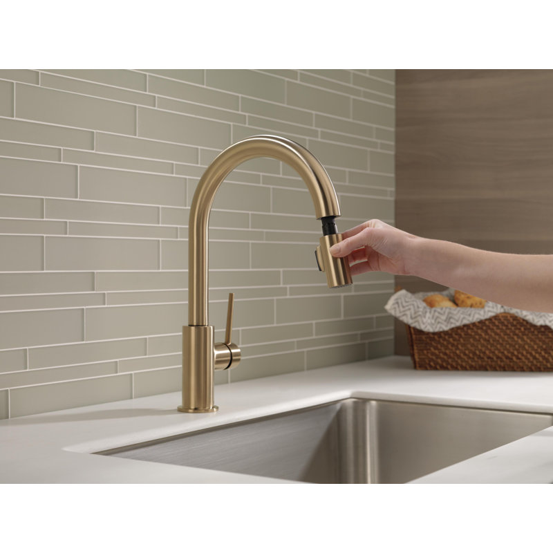 Trinsic Gold Kitchen Faucet with Swivel Pull Down Sprayer, Magnetic Docking, Champagne Bronze, Champagne Bronze