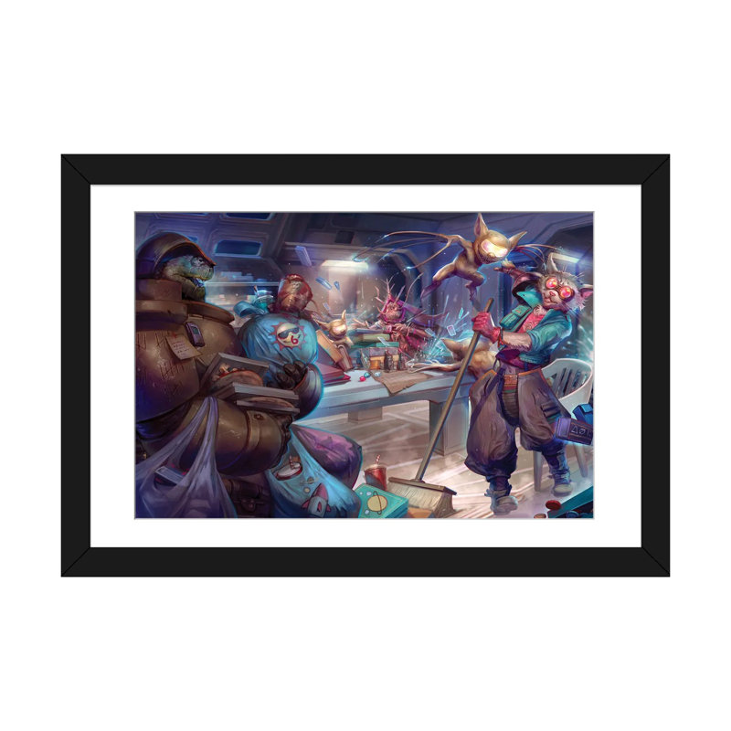 Glitch Gremlin Game Night - reproduction d'art murale - papier d'art encadré, H 24 po x l 32 po, Noir