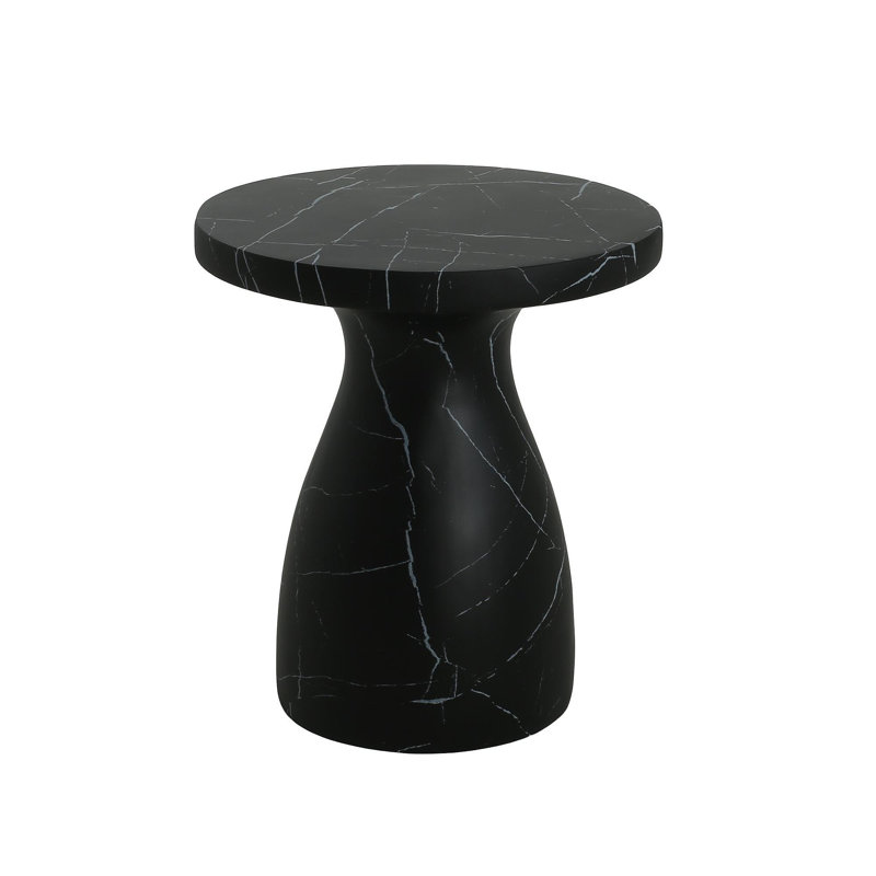Outdoor Travertine MGO Side Table,Light Weight Concrete End Table,Black Marble Effect, Black