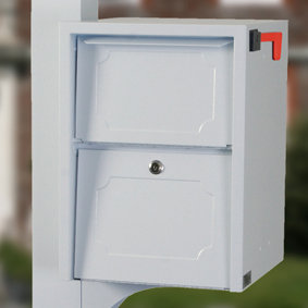 DVault Jr. Steel Post Mounted Mailbox with Newspaper Compartment, White