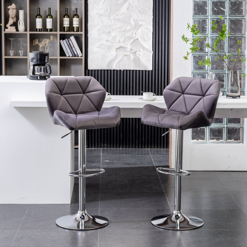 Tabouret de bar Breni Velvet Diamond, Gris
