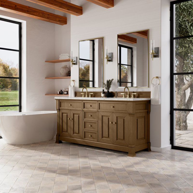 Brookfield 72'' W Double Vanity, Eternal Jasmine Pearl, Honey Oak