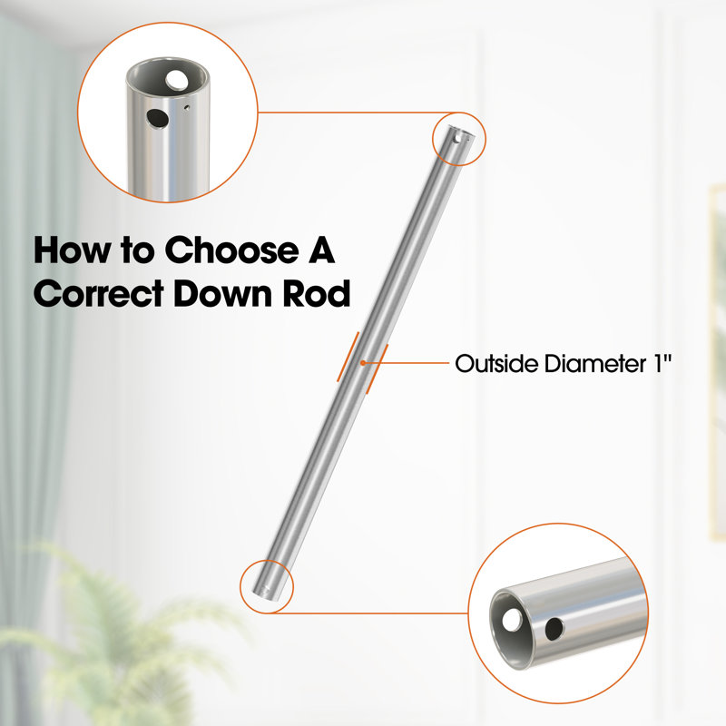 Non-Threaded Ceiling Fan Downrod, 36" H x 1" W x 1" D, Silver
