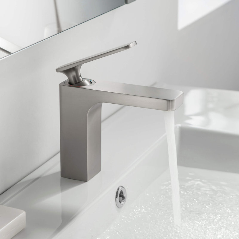 Brushed Nickel Single-Handle Modern Bathroom Faucet with Pop-Up Drain