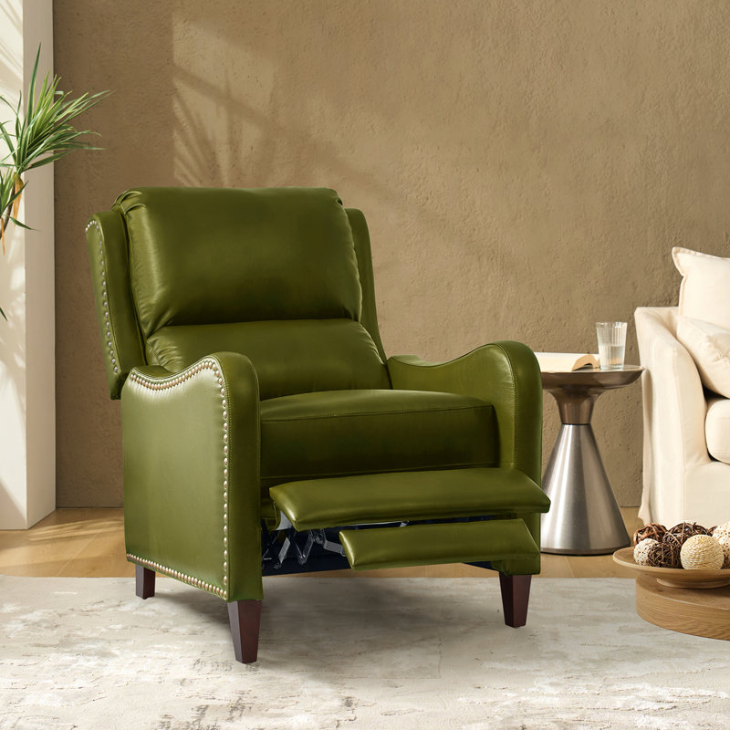 Neliyah 28.75" Wide Genuine Leather Recliner, Olive
