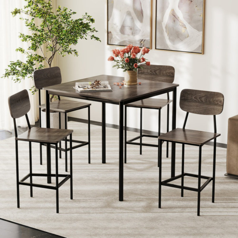 Ensemble de table de salle à manger 5 pièces avec table à hauteur de comptoir et 4 tabourets de bar