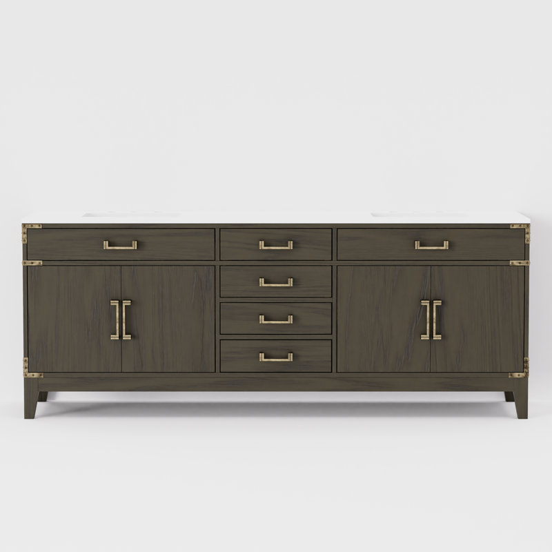 Laurel 84 in W x 22 in D Double Bath Vanity Top, Brown Oak, White Cultured Marble