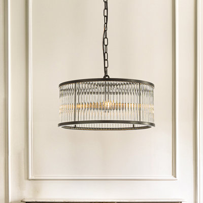 Modern 4-light Glass Drum Chandelier Contemporary Hanging Light For Living Room Entryway Bedroom