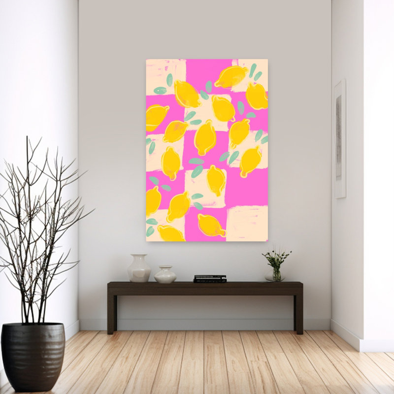 «Freshlemonsno04», art abstrait moderne aux fruits éclatants, H 60 po x l 40 po