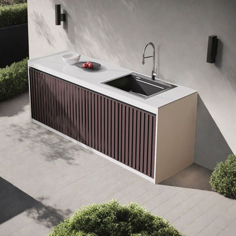 All-Weather Aluminum Wash Basin with Stone Counter, Brown