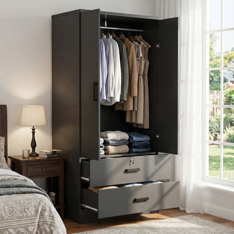 Armoire 2 portes avec 2 tiroirs Scottie, Noir