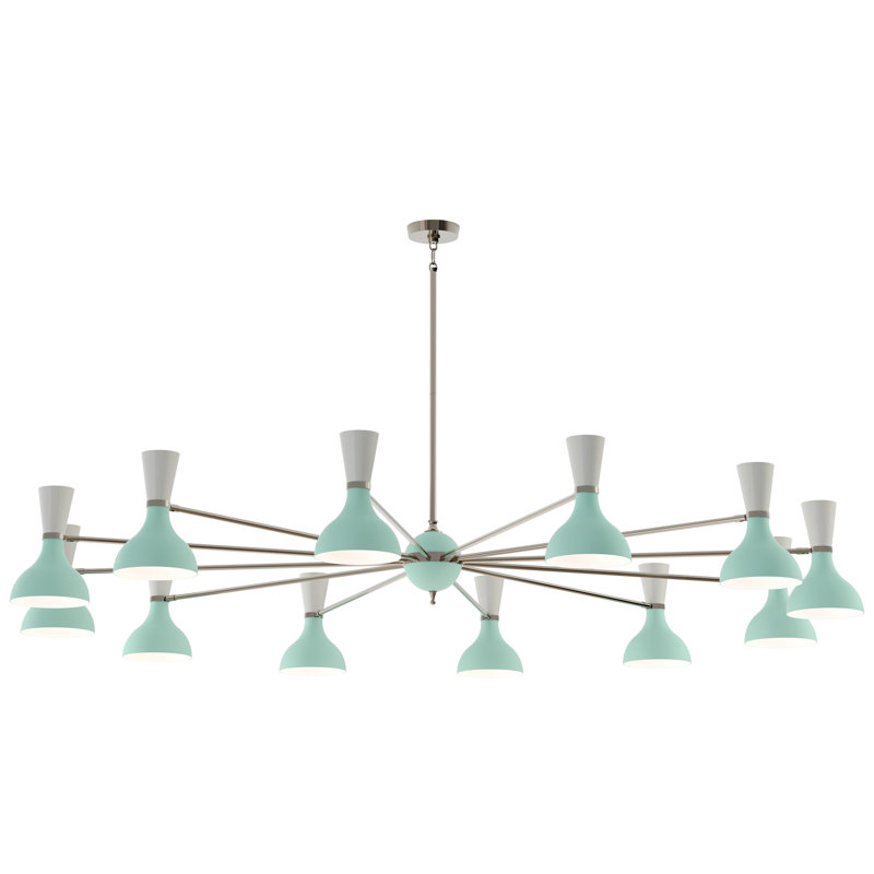 Clare Chandelier, Green-Blue, White, Polished Nickel, 12