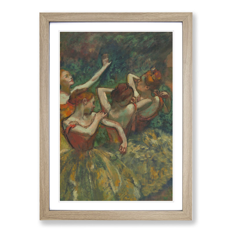 Four Ballet Ballerina Dancers Vol.2 by Edgar Degas - Picture Frame Painting, 90cm H x 65cm W x 2cm D, Oak