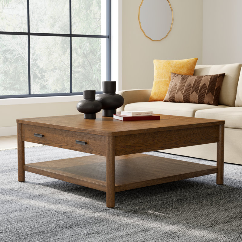 Kaplan Wood 1 Drawer Coffee Table, Medium Oak