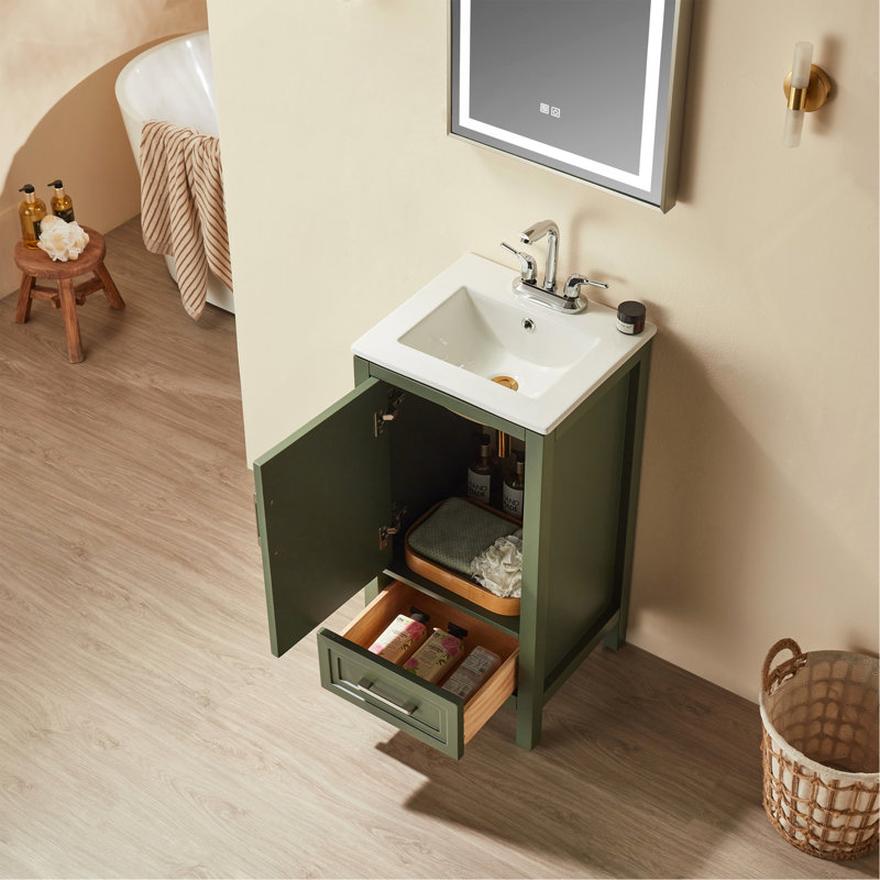 Ensemble de meuble-lavabo simple autoportant de 18 po avec plateau, Vert