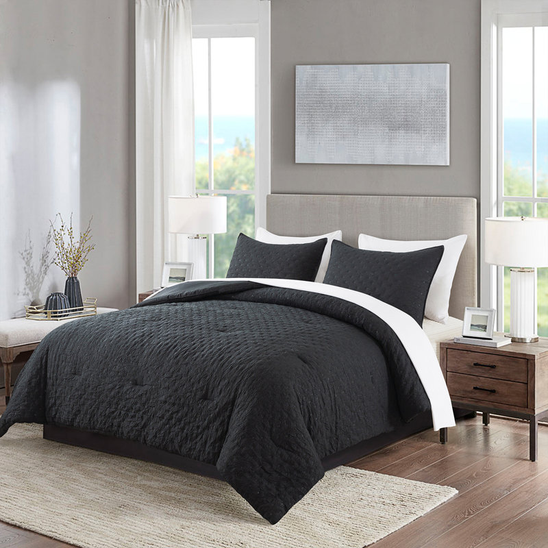 Modern & Contemporary Ring Stitch Comforter, Queen, Black