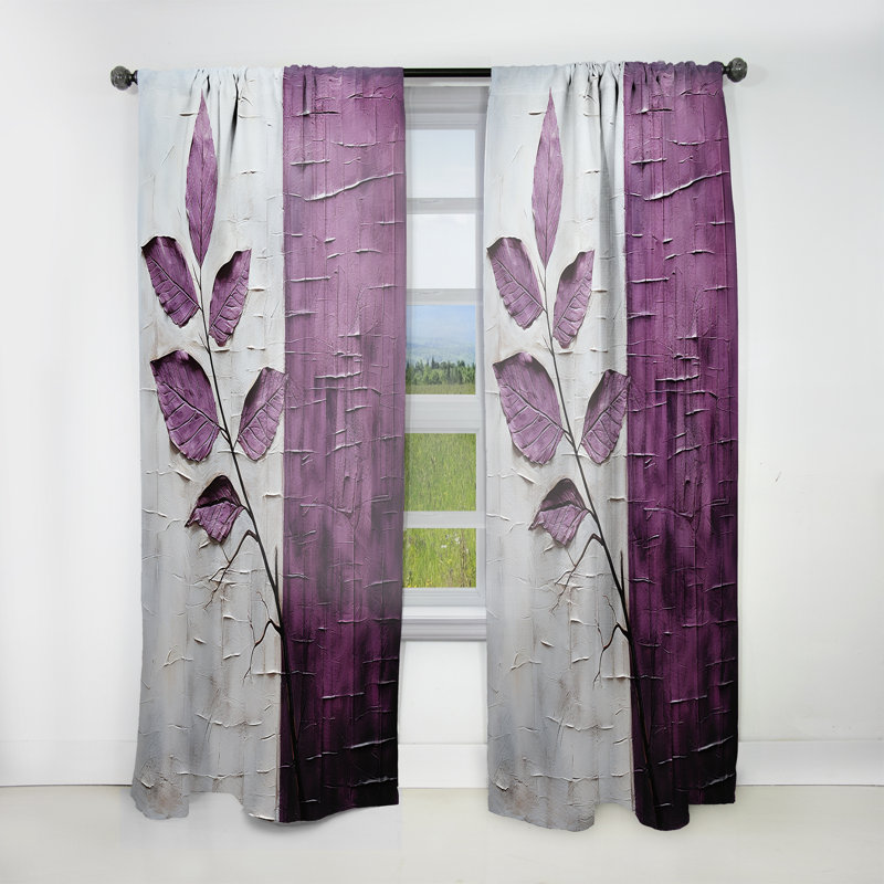 Purple Leaves Plum Precision - Leaves Curtain - Room Darkening Floral Curtain - 1 Panels, 52" W x 120" L