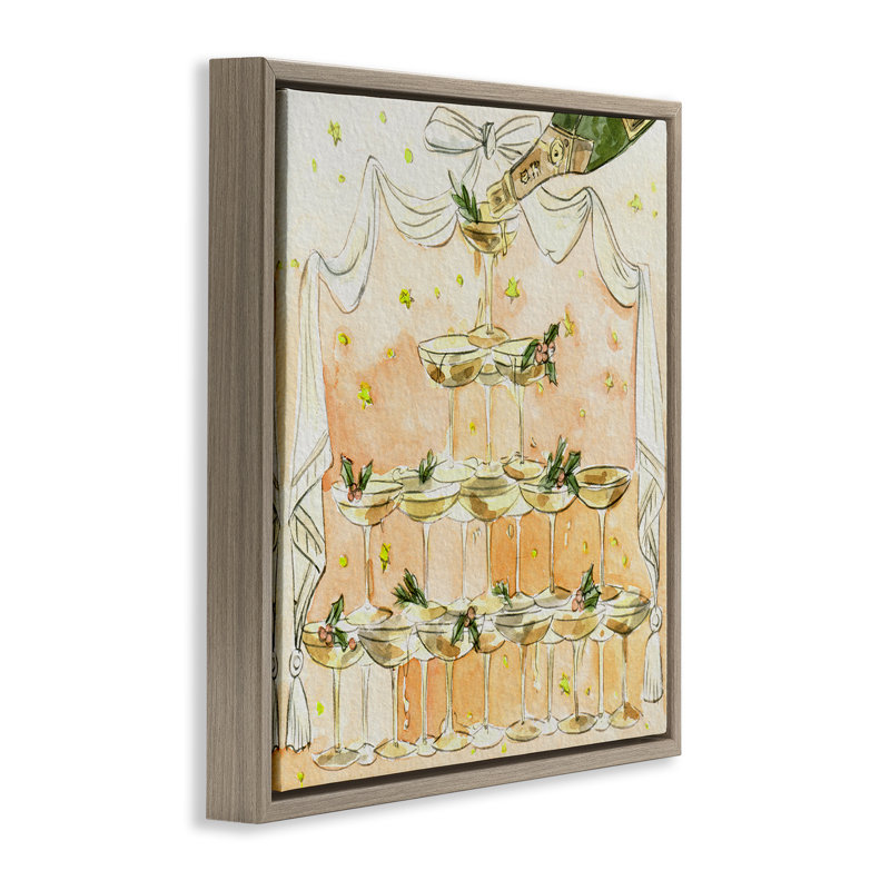 «Winter Champagne Cocktail Tower», art mural sur toile flottante, design par Melissa Wang, H 18 po x l 18 po