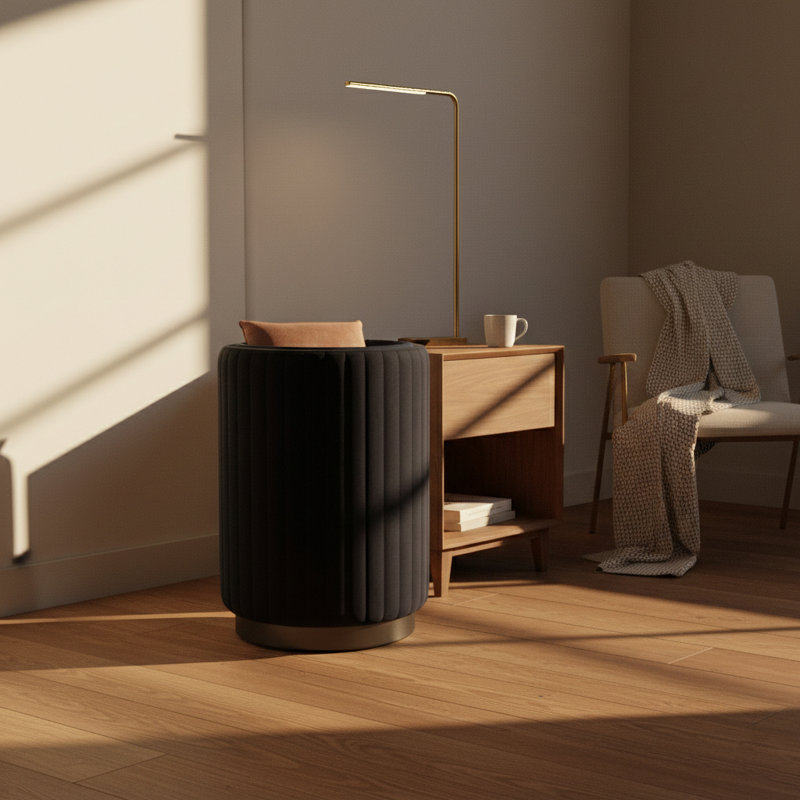 Tabouret de coiffeuse rond avec rangement, Noir